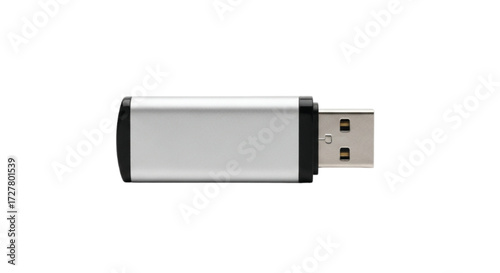 Compact silver USB flash drive on a clean white background, ready for data transfer.
