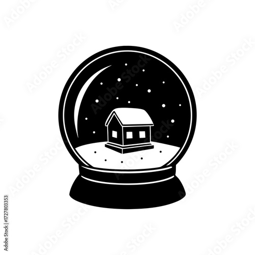 Snow Globe with Tiny House Inside Transparent Background