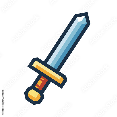 Stylized Medieval Sword with Golden Hilt and Blue Blade.