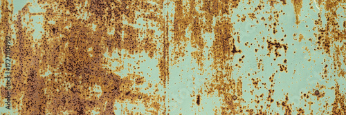 Old rusty metal texture. Rust on the surface of the iron wall. Panoramic background for grunge design.
