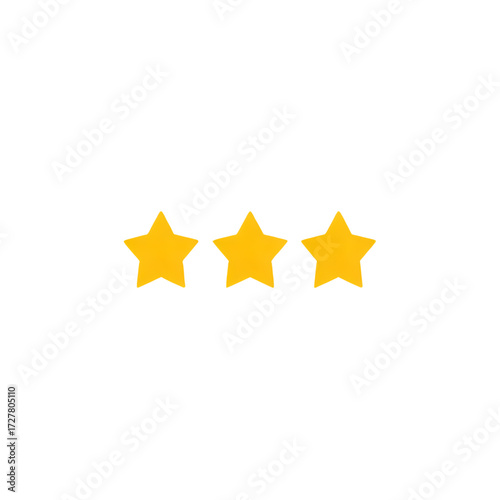 Three golden stars show rating quality achievement success