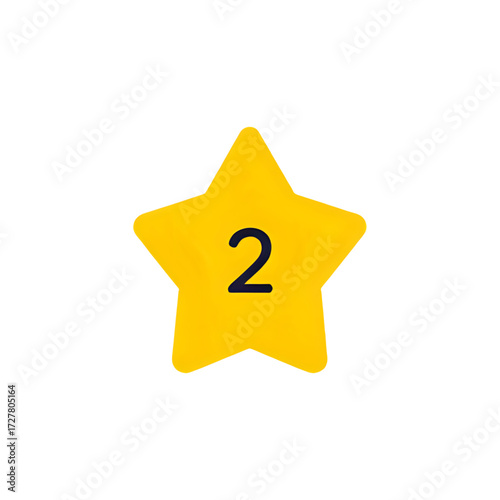 Bright yellow star with number two for rating