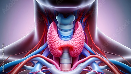 Anatomical thyroid gland with vascular network anatomy human