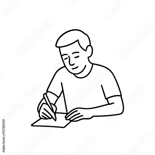 line icon person writing on paper vector on a white background
Vector line icon on a white background