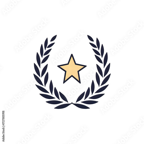 Golden star award emblem with laurel wreath victory symbol