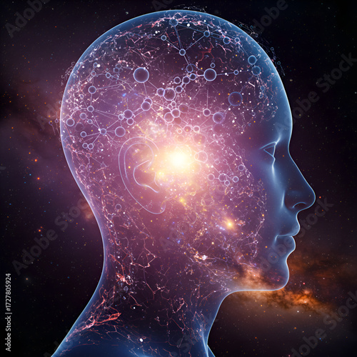 Glowing transparent human head