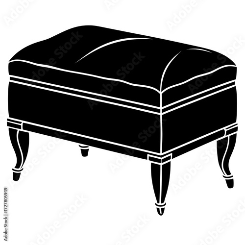 Elegant upholstered ottoman with curved legs a classic furniture silhouette isolated on white background