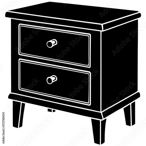 Classic two drawer nightstand furniture silhouette isolated on white background