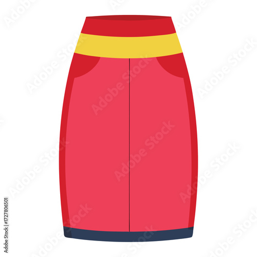 Shop stylish red pencil skirt with yellow waistband online trendy fashion apparel for women wear