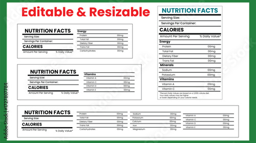 nutrition facts, nutrition fact template, nutrition label, vitamin facts
