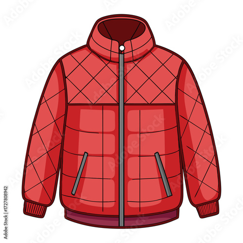 Red quilted puffer jacket illustration for winter fashion outerwear apparel and clothing design