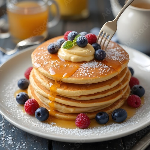 stack of pancakes with syrup