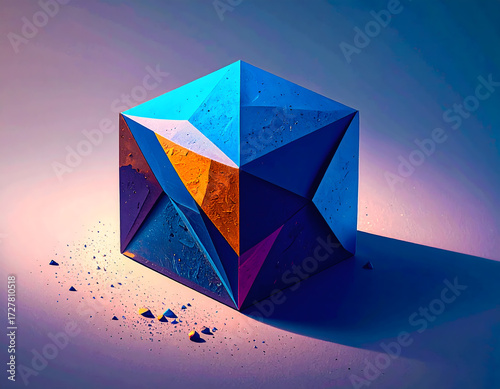 Abstract geometric shape with vibrant colors and shadows