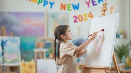 Young Artist Painting on New Years Day.