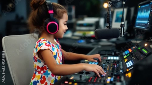 Young Girl Mastering Audio Mixing.