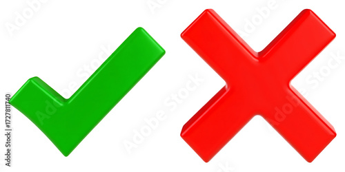 check mark and x mark or cross mark 3d style isolated on white background PNG,AI GENERATED