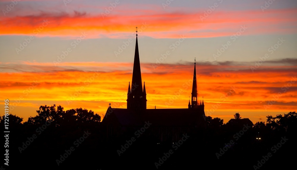 Obraz premium Cathedral silhouette at vibrant sunset