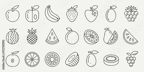 Clean Thin Stroke Fruit Icon Vector Set