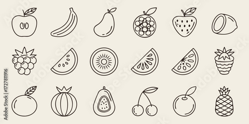 Stylish Simple Line Fruit Vector Icons