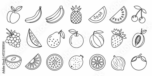 Simple Fruit Outline Vector Icon Collection