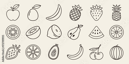 Modern Minimal Fruit Icons Thin Line Style