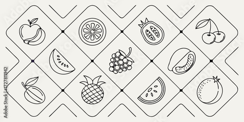Minimalist Line Art Fruit Icons Editable Stroke