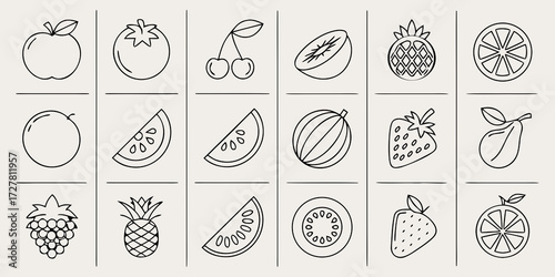 Editable Outline Fruit Icons Minimal Aesthetic
