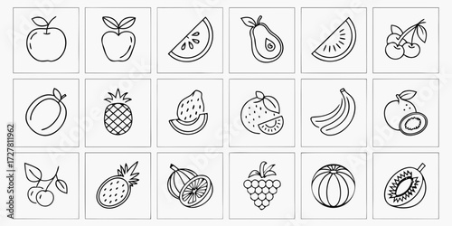 Elegant Thin Line Fruit Vector Icon Set