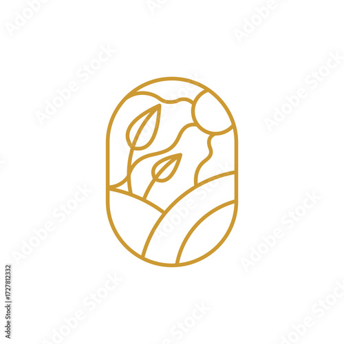 Minimal landscape emblem logo design with line design style