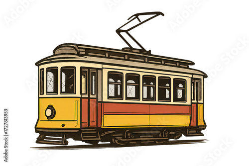 Lisbon tramway public transport vector illustration