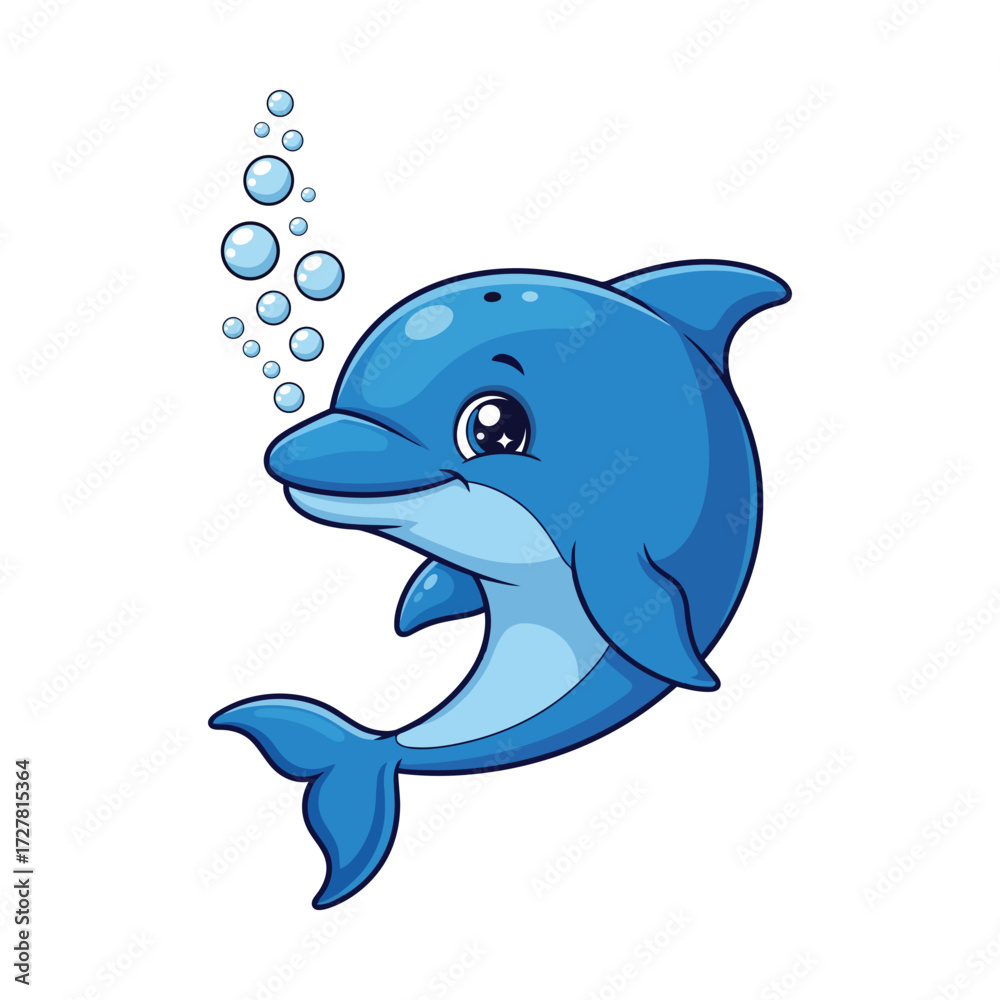 Obraz premium Funny cartoon marine animals swimming underwater with dolphins whales sharks and fish