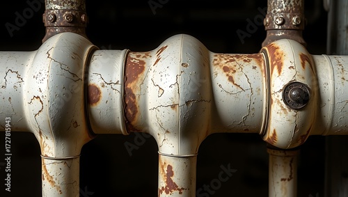 Close-up of Old Cast Iron Radiator with Flaking White Paint and Heavy Rust Texture Detail