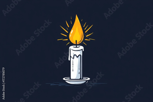 Illustration of a lit candle with dripping wax on a small saucer against a dark background.