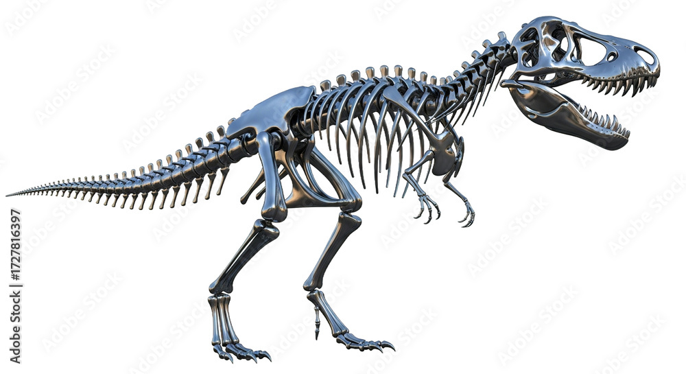 Fototapeta premium Dinosaur skeleton stands on a white background.