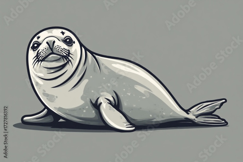 A charming cartoon illustration of a seal, depicted in a relaxed pose with a friendly expression.