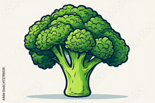 A vibrant illustration of a broccoli head, showcasing its green florets and thick stem.