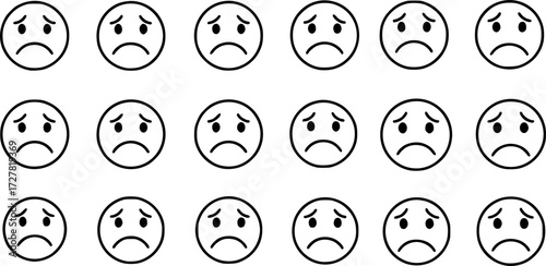 Set of sad frowning face outline vector icons
