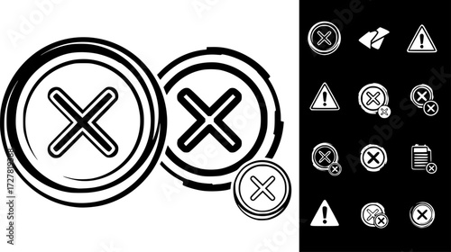 Set of error circle with cross outline vector icons