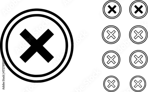 Set of error circle with cross outline vector icons