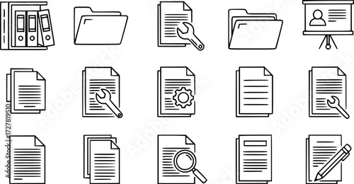 Set of file tool outline vector icons