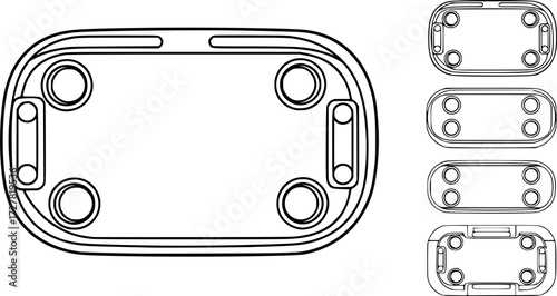 Set of game table with cupholders outline vector icons