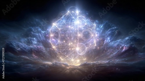 Abstract Geometric Design Emerging from Ethereal Clouds and Sparkling Light Video