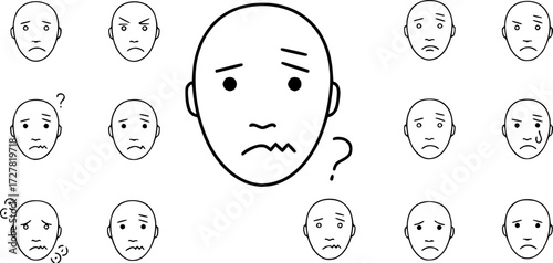 Set of confused face outline vector icons