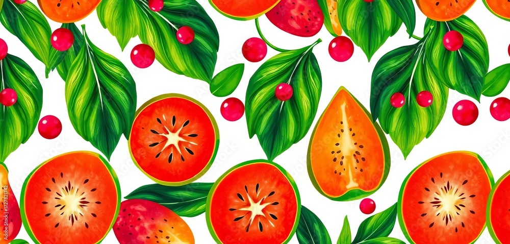Abstract lulo seamless pattern, vibrant fruit design on white background,  seamless,  decor