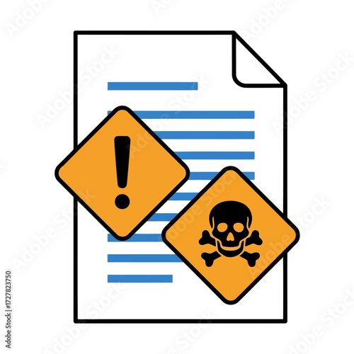 Danger Warning Document Symbol with Skull and Crossbones and Exclamation Mark icons representing a hazardous document or dangerous information