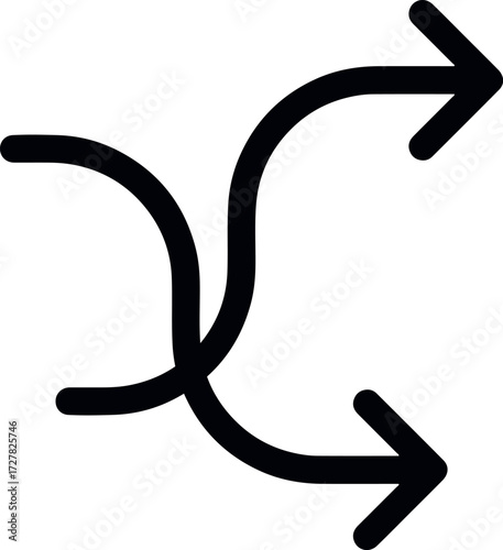 Outline shuffle icon, simple crossed arrows symbol for random or mix function