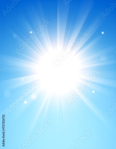 Bright sunburst in a clear blue sky