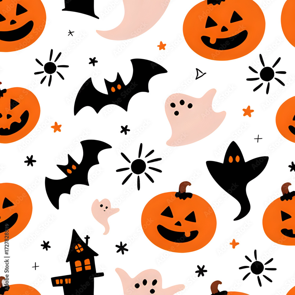 Fototapeta premium Vector illustration for Halloween themed background with pumpkins and ghosts