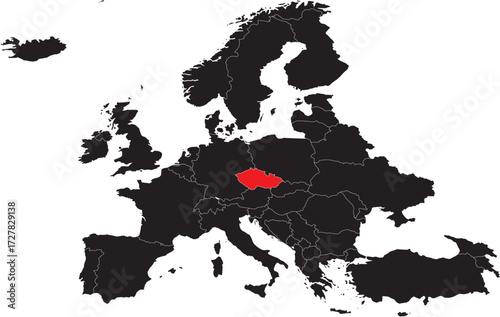 Czech Republic Highlighted on Europe Map