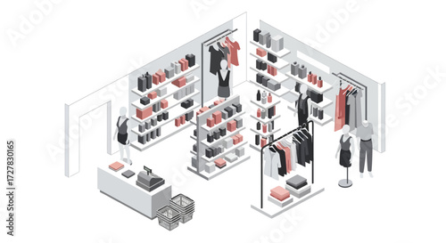 Isometric Fashion Boutique Interior 3D Retail Store Illustration for Commercial Use